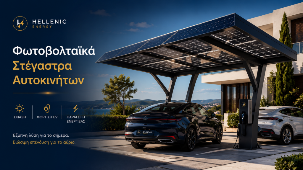 Φωτοβολταϊκά στέγαστρα αυτοκινήτων για σκίαση, φόρτιση EV και παραγωγή ρεύματος